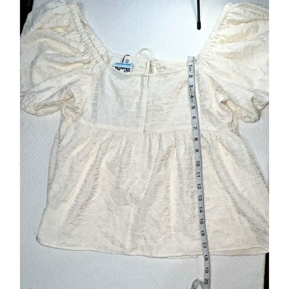 Future Collective Womens Creme Top Shirt Large Puff Sleeve LARGE NWT - Picture 1 of 3